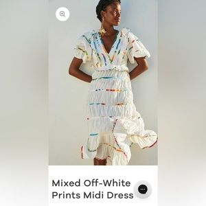 NWT Farm Rio Mixed Off-White Prints Midi Dress